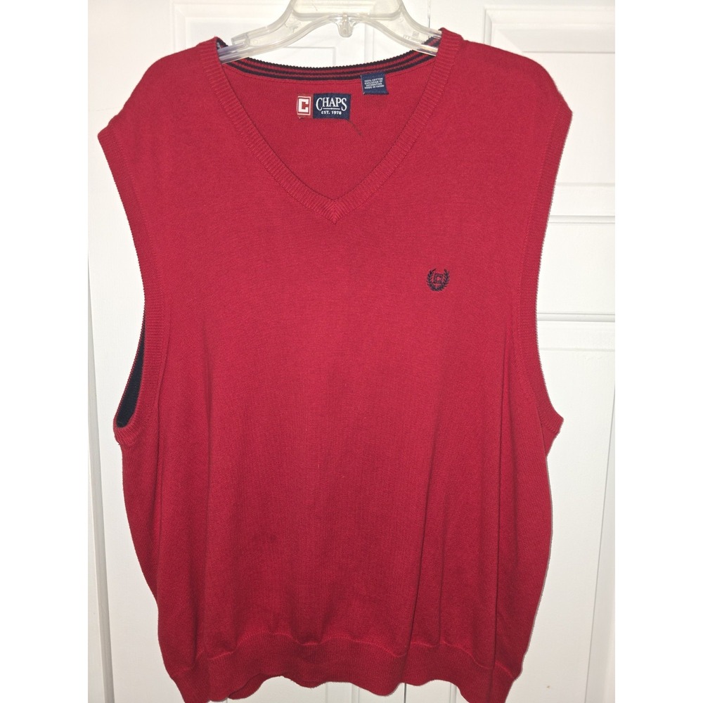 Men's Red Chaps Sweater Vest Size XL/TG/EG 💯 Cotton